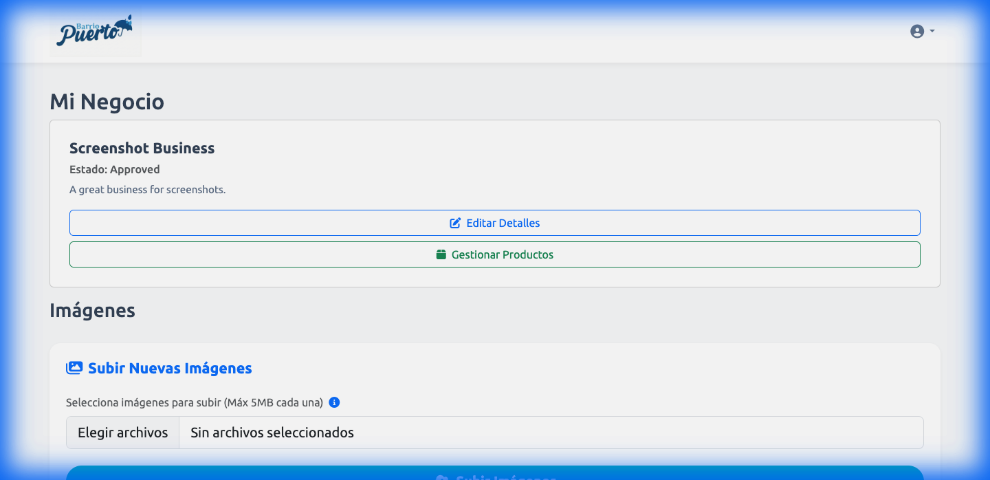 Captura de pantalla panel de administración